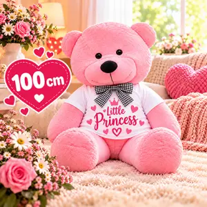 Grote rose knuffelbeer van 100 cm met T-shirt