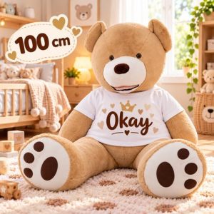 Lichtbruine knuffelbeer 100 cm met T-shirtje