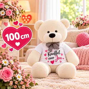 Witte knuffelbeer 100 cm met T-shirt